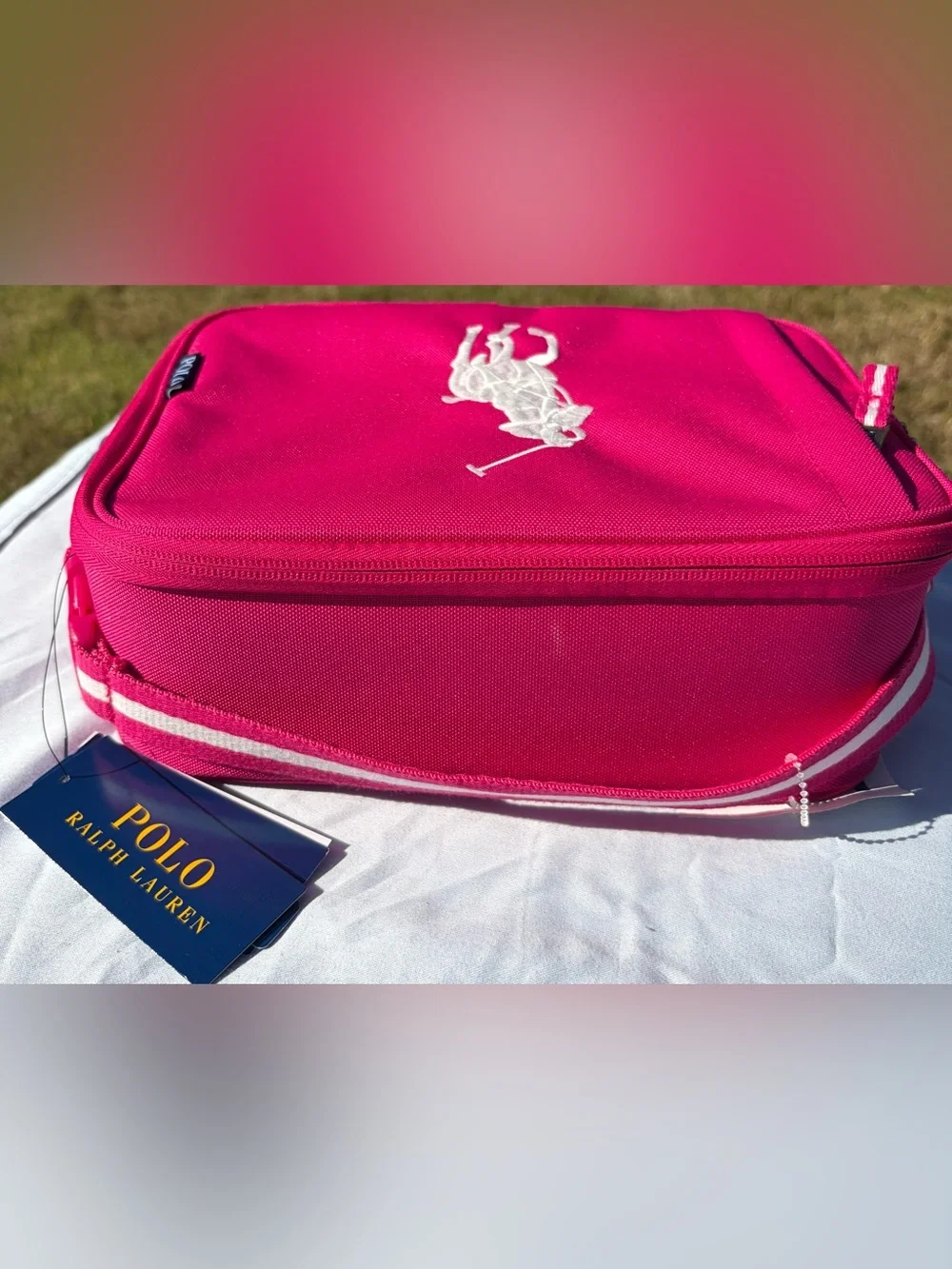 Polo by Ralph Lauren Fuchsia Lunch Tote with White Big Pony Logo